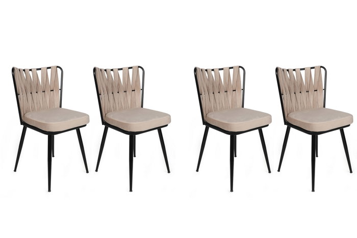 Hanah Home 221 V4 Juego de 4 Sillas de Comedor, Metal y Terciopelo, Crema y Negro, Comodidad y Estilo